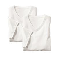Dubbelpak V-halsshirt met korte mouwen, natuurwit L