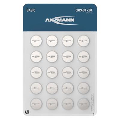 ANSMANN Basic 20x CR2450 knoopcel lithiumbatterijen 3V / Hoge kwaliteit batterijen/Ideaal voor keukenweegschalen, autosleutels, meetapparaten, afstandsbedieningen, enz.