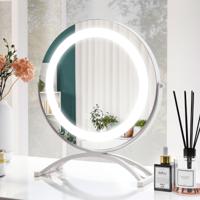 30 cm Ronde Make-Up Spiegel met LED Verlichting Intelligente Touch Control 3-Kleuren Dimbare Verlichting 360° Draaibaar Metalen Frame Wit - thumbnail