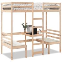 vidaXL Hoogslaper met bureau en stoelen massief grenenhout 90x190cm, bedframe, bedbodem, slaapkamermeubel, bed, bed ombouw, eenpersoonsbed