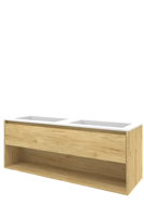 Proline Polystone Elegant badmeubelset met wastafelonderkast met open schap en mat witte wastafel zonder kraangaten 140 x 46 x 54 cm, ideal oak