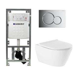 QeramiQ Salina Toiletset - rimless - diepspoel - softclose - quickrelease zitting - Geberit Sigma01 bedieningsplaat glans verchroomd - wit 0701131/0700519/sw96855/sw96857/