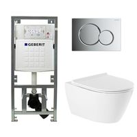 QeramiQ Salina Toiletset - rimless - diepspoel - softclose - quickrelease zitting - Geberit Sigma01 bedieningsplaat glans verchroomd - wit 0701131/0700519/sw96855/sw96857/ - thumbnail