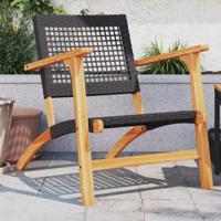 Tuinnstoelen 2 st poly rattan en acaciahout zwart - thumbnail