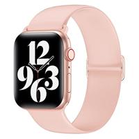 By Qubix - Elastische Solo Loop bandje - Roze - Compatible met Apple Watch 38mm / 40mm / 41mm / 42mm - Compatible Apple watch bandjes