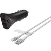 BlueBuilt Autolader met 2 Usb Poorten 12W + Lightning Kabel 1,5m Nylon Zwart
