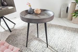 Ronde bijzettafel PURE NATURE 45cm grijs massief acaciahout met zwart metalen poten - 39668