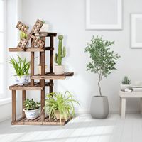 5 Tier Plantenrek Houten Windmolen Bloemenrek 60 x 25 x 97 cm Bruin - thumbnail