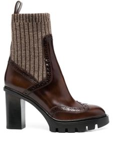 Santoni bottines à empiècements en maille - Marron