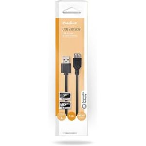 USB-Kabel | USB 2.0 | USB-A Male | USB-A Female | 480 Mbps | Vernikkeld | 1.00 m | Rond | PVC | Zwar