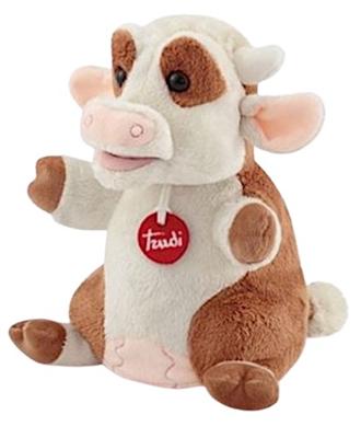 Trudi handpop Koe 24 cm pluche bruin/wit