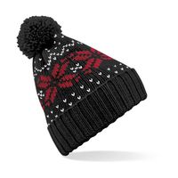 Gebreide warme wintermuts met pompom zwart/rood   - - thumbnail