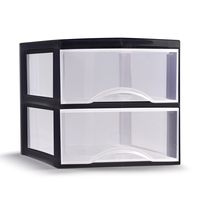 Plasticforte Ladeblokje/bureau organizer 2x lades - transparant/zwart - L26 x B36 x H25 cm