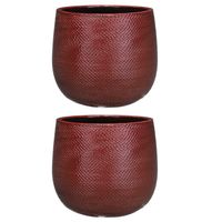 Set van 2x stuks bloempotten bordeaux rood ribbels keramiek voor kamerplant H19 x D21 cm - thumbnail