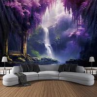 paarse tuin hangend tapijt kunst aan de muur groot tapijt muurschildering decor foto achtergrond deken gordijn thuis slaapkamer woonkamer decoratie blauweregen bloem waterval Lightinthebox