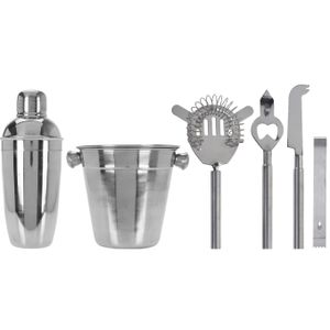 Zilveren RVS barset / cocktailset / giftset met cocktailshaker 6-delig