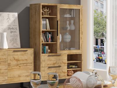 Vitrinekast HALO 1 deur 2 lades 7 opbergvakken wotan eik