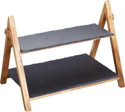 etagère 2-laags 40 x 25 x 30 cm leisteen/hout zwart/naturel etagère 2-laags 40 x 25 x 30 cm leisteen/hout zwart/naturel