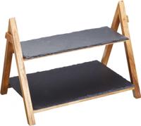 etagère 2-laags 40 x 25 x 30 cm leisteen/hout zwart/naturel