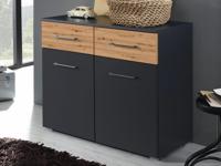 Commode TONNA 2 deuren 2 lades metaalgrijs/wotan eik
