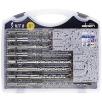 ALPEN Hamerboor F4 Forte 8-delige set (SDS-plus, 2 snijkanten, lengte 250 mm, boor voor natuursteen, metselwerk, 4-voudig trappenprofiel, hardmetalen plaat) 80704100100