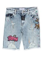 Philipp Plein Junior short en jean à ornements - Bleu - thumbnail