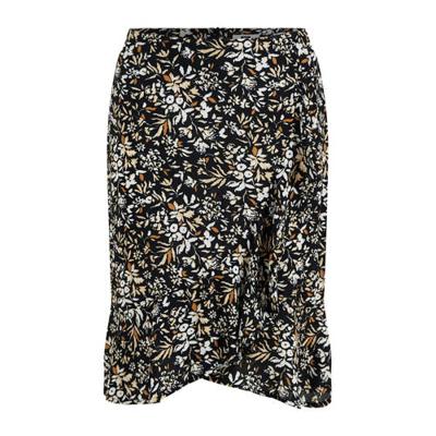 WE Fashion wikkelrok met bladprint en volant zwart