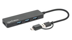 Manhattan 180863 interface hub USB 3.2 Gen 1 (3.1 Gen 1) Type-A + Type-C 5000 Mbit/s Zwart