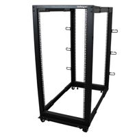 StarTech.com 25U open-frame server rack kast met 4 stijlen met instelbare diepte incl. zwenkwielen/stelpoten en kabelhaken - thumbnail