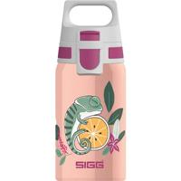 SIGG - Roestvrijstalen drinkfles voor kinderen - Shield One Flora - Geschikt voor koolzuurhoudende dranken - Lekvrij - Vederlicht - BPA-vrij - Roze met kameleon-opdruk - 0,5L