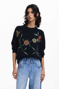 Geborduurde bloemen sweatshirt - BLACK - XXL