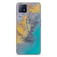 OPPO A53 5G | OPPO A73 5G TPU Siliconen Hoesje Marble Blue Gold - thumbnail