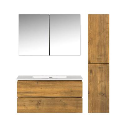 Badkamermeubel Set Callisto Diamond Hangend 100x50x48cm Mat Eiken Softclose Greeploos Mineraalmarmer Wastafel Zonder Kraangat Overloop met Spiegelkast en Badkamerkast Badkamermeubel Set Callisto Diamond Hangend 100x50x48cm Mat Eiken Softclose Greeploos Mineraalmarmer Wastafel Zonder Kraangat Overloop met Spiegelkast en Badkamerkast