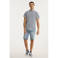 PRODUKT regular fit overhemd Jack met all over print blauw/wit