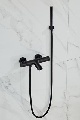 Saniclear Nero mat zwarte badkraan thermostatisch met handdouche set Saniclear Nero mat zwarte badkraan thermostatisch met handdouche set