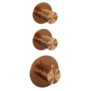 Regendoucheset Inbouw Brauer Copper Carving Thermostatisch 30cm met Gebogen Wandarm, Glijstang en Handdouche Staaf Losse Stopkranen Geborsteld Koper