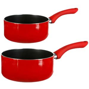 Steelpannen - Voor inductie - Set 2x - Dia 16 en 20 cm - rood