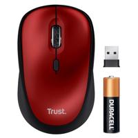 Trust Yvi+ Stille Draadloze Muis met Duurzaam Design, 800-1600 DPI, Links- en Rechtshandig Gebruik, Opbergbare USB-microreceiver, Compacte Wireless Mouse voor Computer, Laptop, Mac - Rood