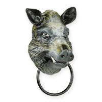 A CAST IRON WILD BOAR HEAD TOWEL-HOLDER - thumbnail