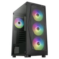 Aerocool FALCONV2BK, PC ATX-Behuizing, Mesh Voorpaneel, Getemperd Glas, 4 ARGB Ventilators 12cm, Zwart