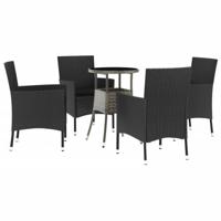 vidaXL 5-delige Bistroset met kussens poly rattan zwart, bistro set, bistro tafel, bistro stoel, bistrotafel, bistrostoel, buiten bistroset, buitenset