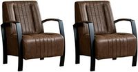 Set van 2 Bruine leren industriële stalen fauteuils Glamour - Vintage Leer Brown (bruin leer)