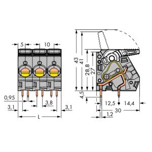 WAGO 2716-106 Veerkrachtklemblok 6.00 mm² Aantal polen 6 Grijs 20 stuk(s)