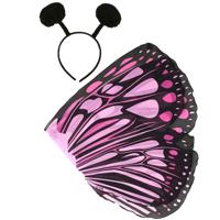 Vlinder verkleed set - vleugels en diadeem - roze - kinderen - carnaval verkleed accessoires - thumbnail