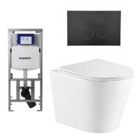 QeramiQ Dely Toiletset - 36.3x51.7cm - diepspoel - rimless - Geberit UP320 inbouwreservoir - softclose toiletzitting - mat zwarte bedieningsplaat - ronde knoppen - wit glans SW543431/0701131/SW706188 - thumbnail