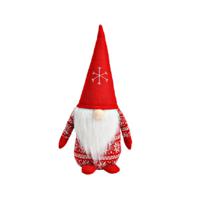 G. Wurm Pluche gnome/dwerg - kerstman pop/knuffel - rood - 16 x 20 x 40 cm   - - thumbnail