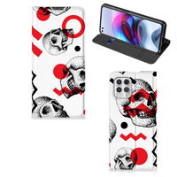 Mobiel BookCase Motorola Moto G100 Skull Red - thumbnail