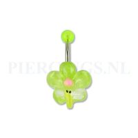 Navelpiercing acryl bloem groen met vlinder - thumbnail