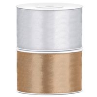 Set van 2 stuks sierlinten/cadeaulinten/satijnen linten goud en zilver 38 mm x 25 meter