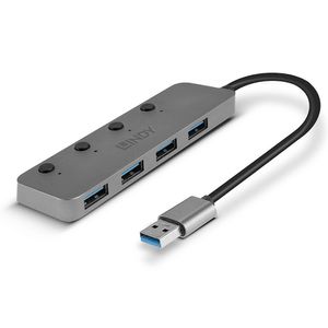 LINDY 4 Port USB 3.0 Hub mit Ein-/Ausschaltern USB 3.0-hub 4 poorten Individueel schakelbaar Grijs